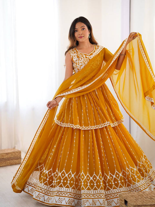 Letest Designer Foux Georgette Lehenga Top Full Stiched