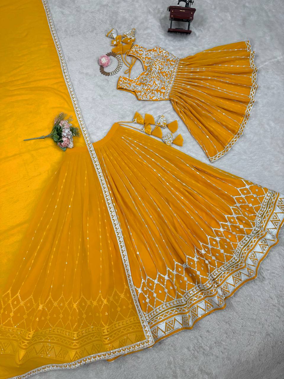 Letest Designer Foux Georgette Lehenga Top Full Stiched