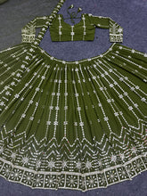 Load image into Gallery viewer, Mehndi Green Georgette Semi Stitched Lehenga Choli
