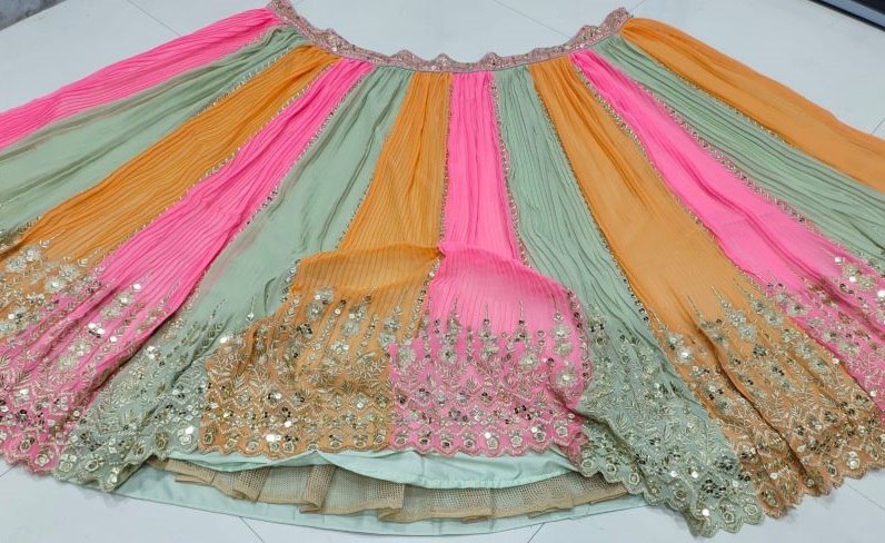 Multi Colour Wedding Wear Georgette Embroidary And Sequence Worked Lehenga Choli