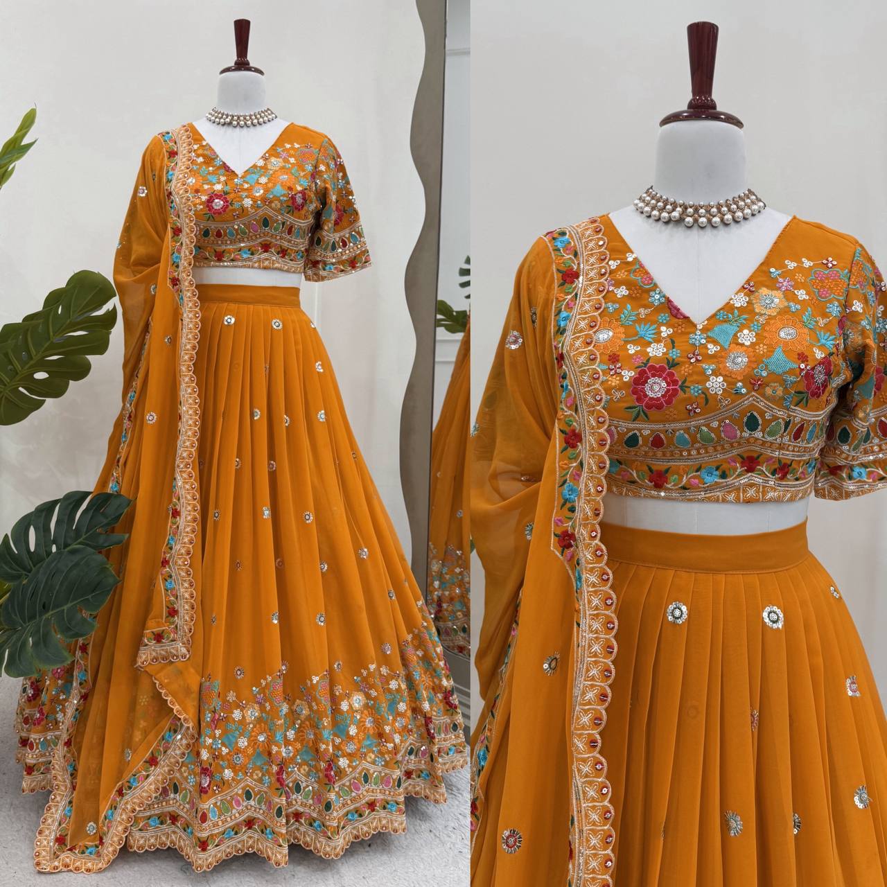 Mustard Colour Wedding Function  Foux Georgette Lehenga Choli