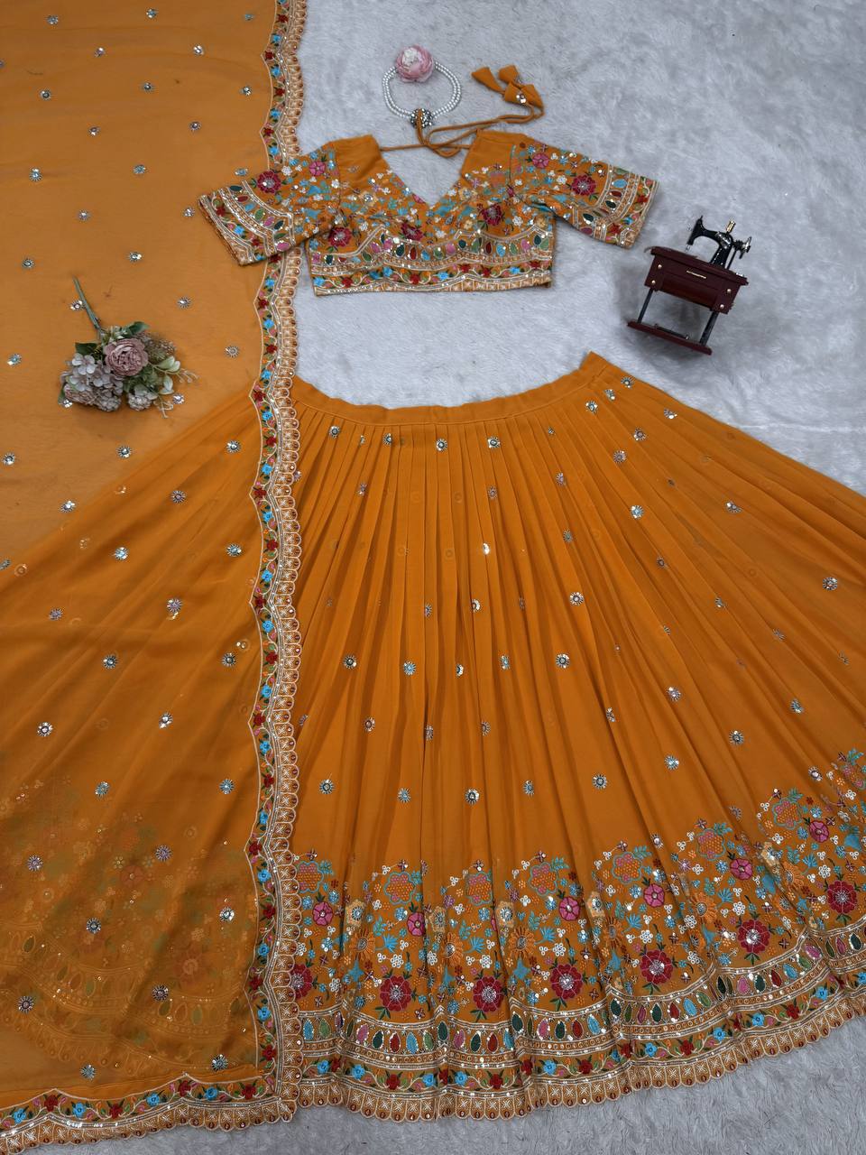 Mustard Colour Wedding Function  Foux Georgette Lehenga Choli