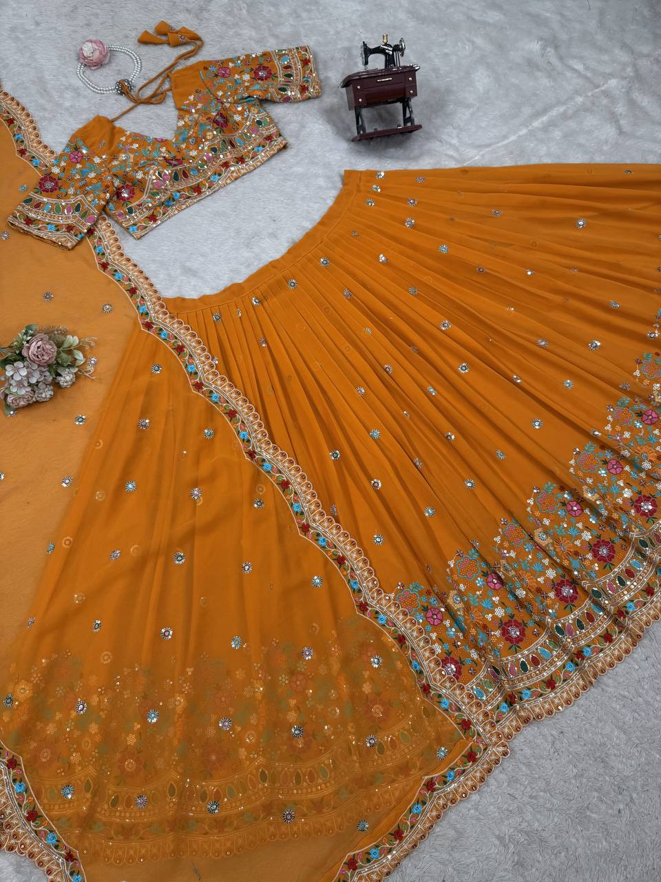 Mustard Colour Wedding Function  Foux Georgette Lehenga Choli