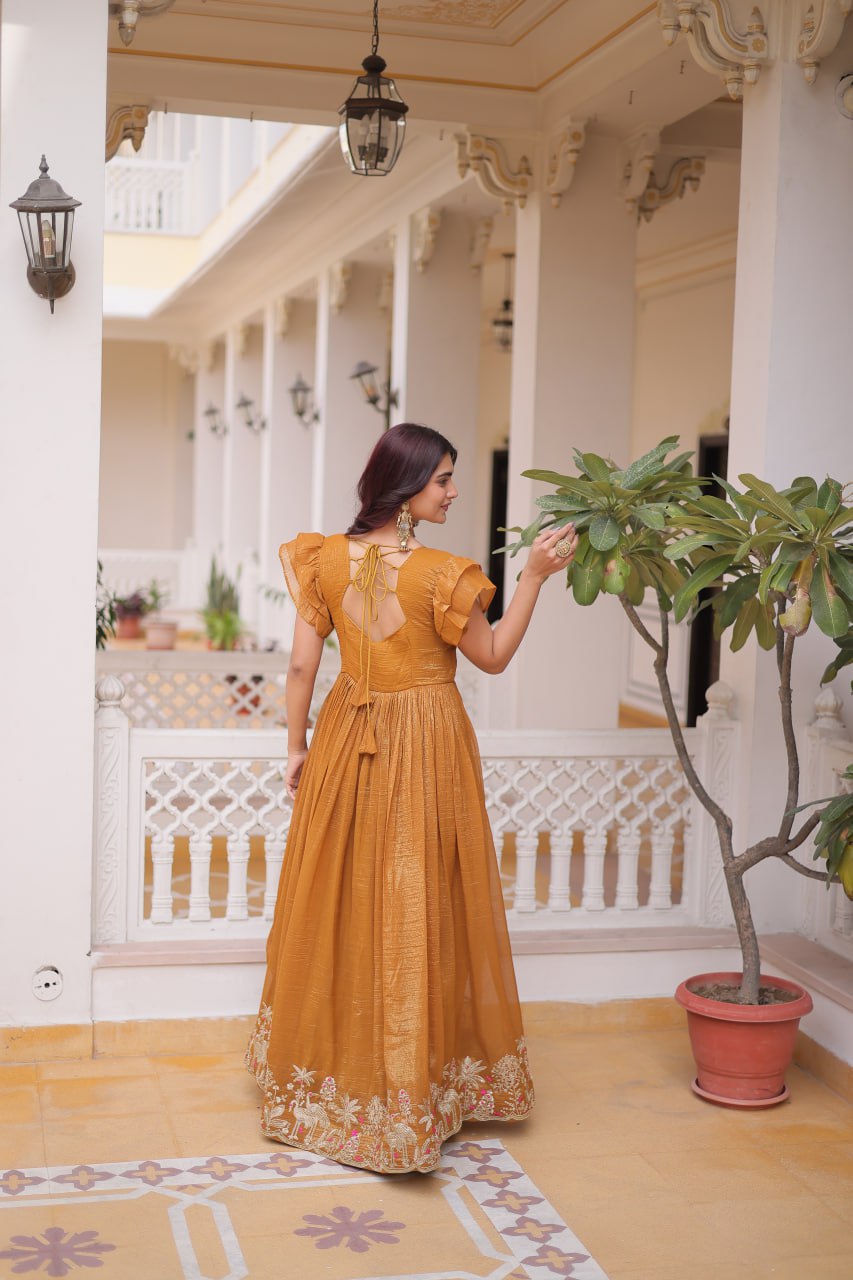 Classic Orange Floor-Length Anarkali Dress for Festive Occasions