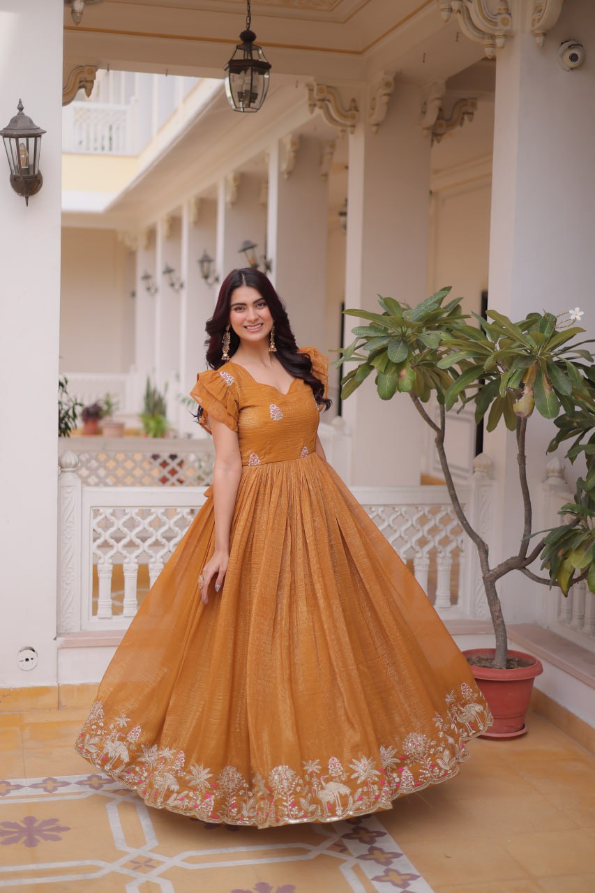 Classic Orange Floor-Length Anarkali Dress for Festive Occasions