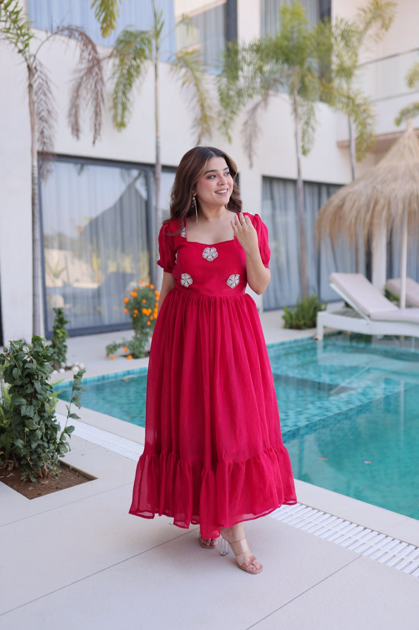 New Latest Trendy Embroidered Flared Kurti Dress for Women