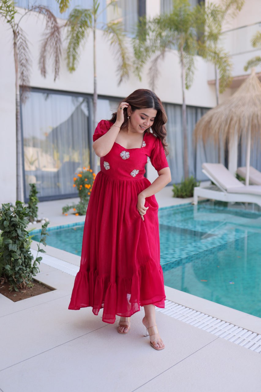 New Latest Trendy Embroidered Flared Kurti Dress for Women