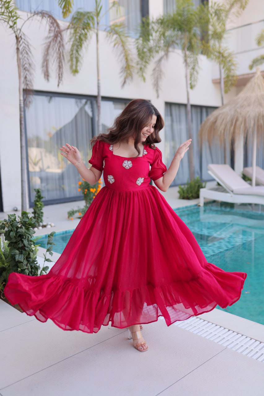 New Latest Trendy Embroidered Flared Kurti Dress for Women
