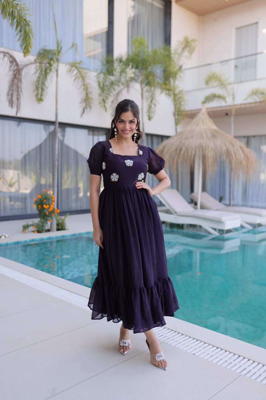 New Latest Trendy Embroidered Flared Kurti Dress for Women