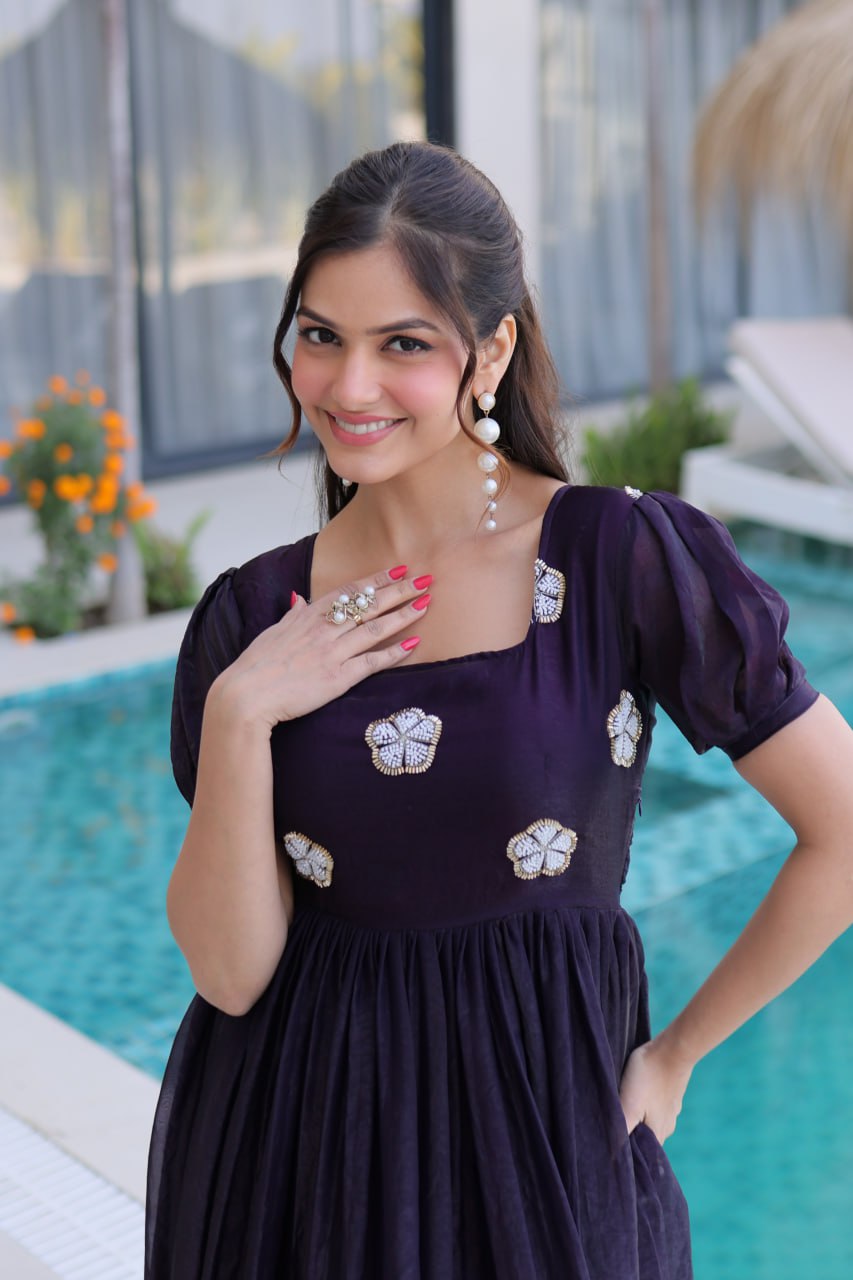New Latest Trendy Embroidered Flared Kurti Dress for Women