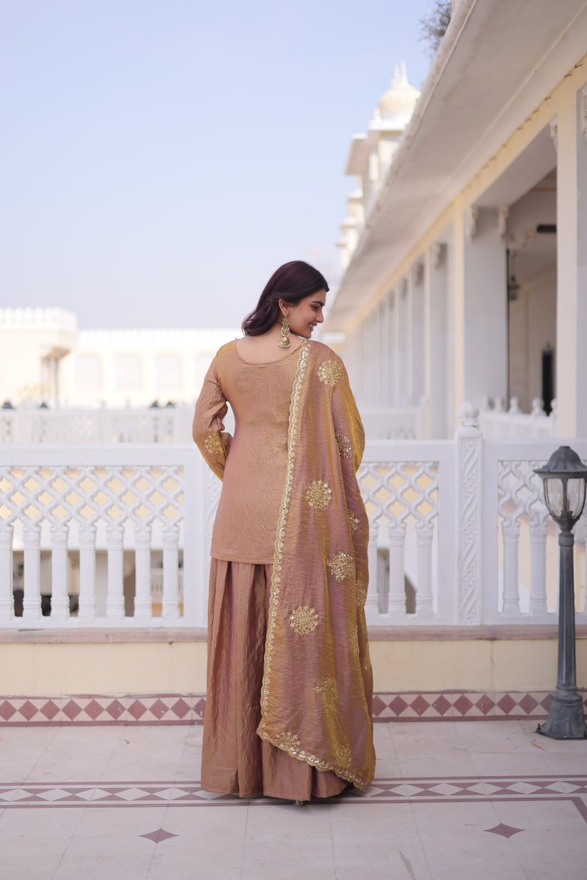 New Women's Trendy Traditional Sharara Suit with Intricate Mirror and Thread Embroidery Work