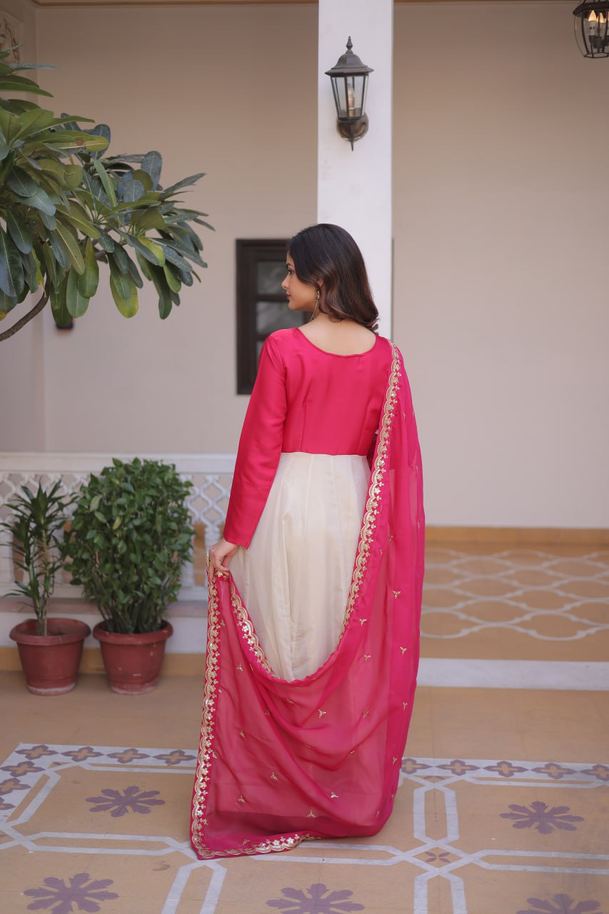 Womens's New Rani Pink and Cream Embroidered Jacket Style Suit Set