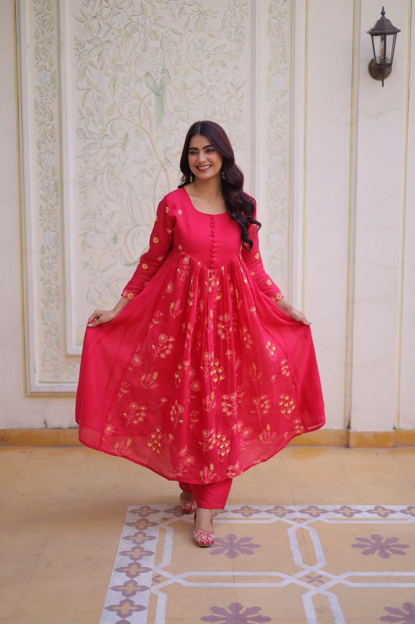Women's  Ethnic Floral Patterned Flared Suit Set