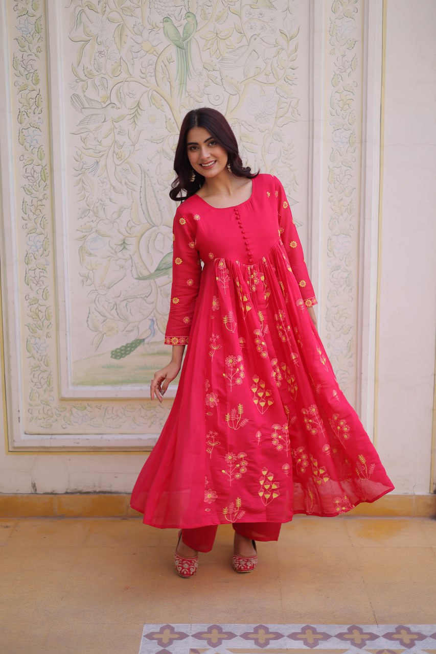 Women's  Ethnic Floral Patterned Flared Suit Set