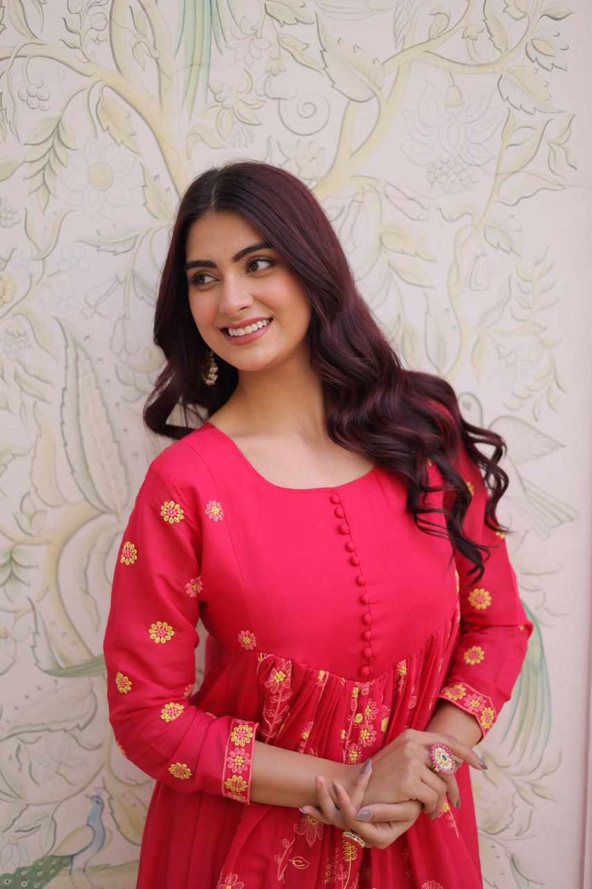 Women's  Ethnic Floral Patterned Flared Suit Set