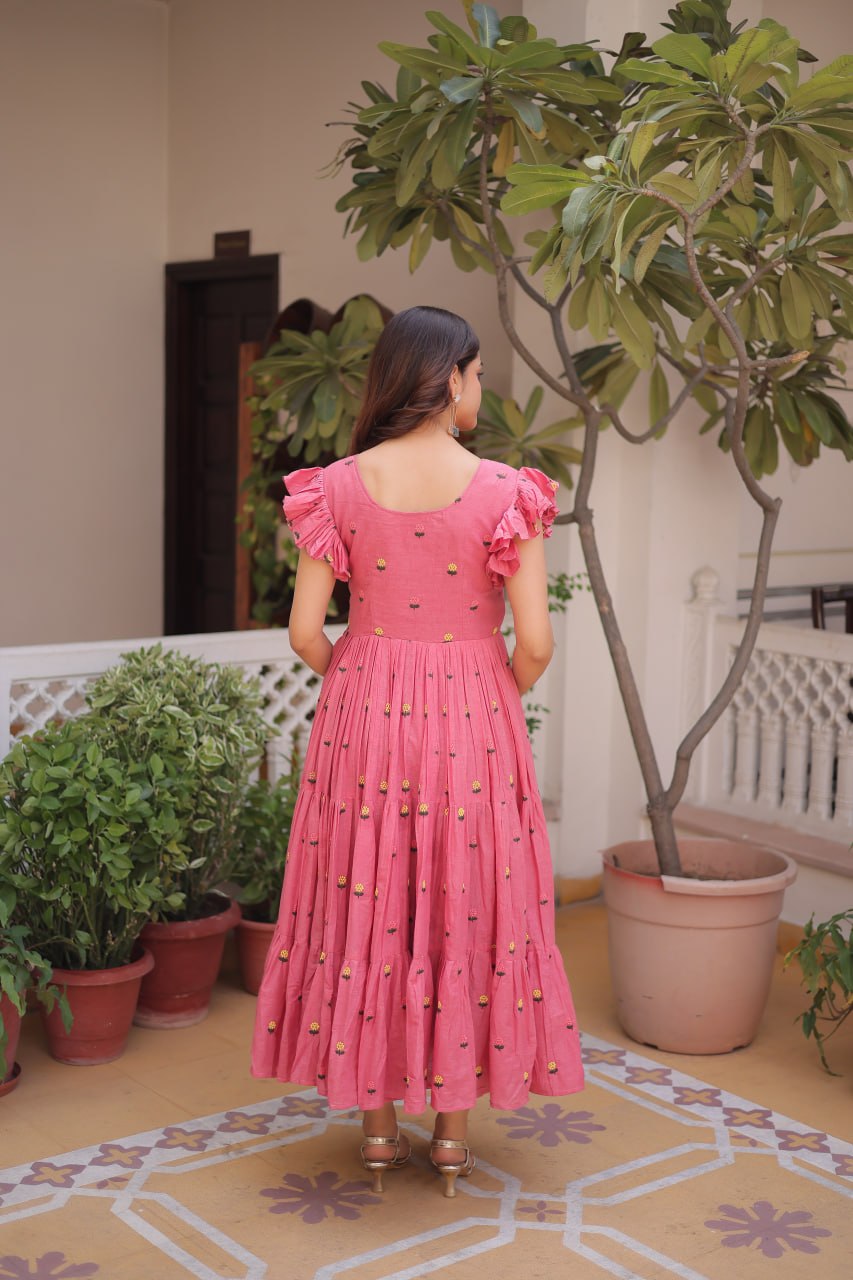 New Latest Trendy Designer Boho-Style Pink Ruffle Sleeve Dress for Women
