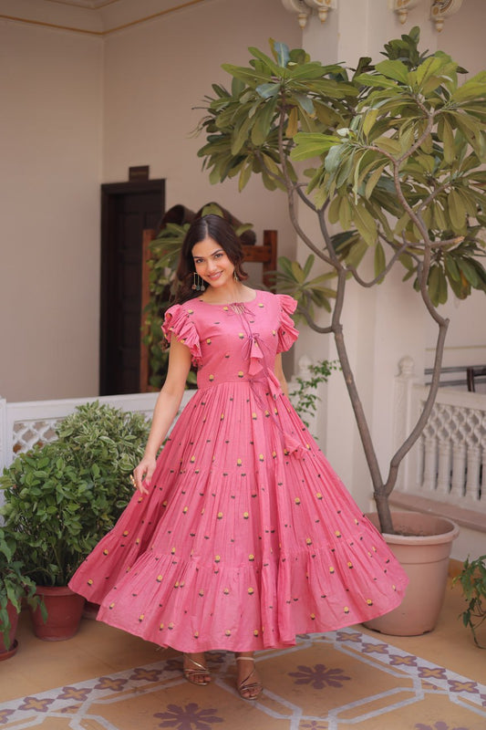 New Latest Trendy Designer Boho-Style Pink Ruffle Sleeve Dress for Women