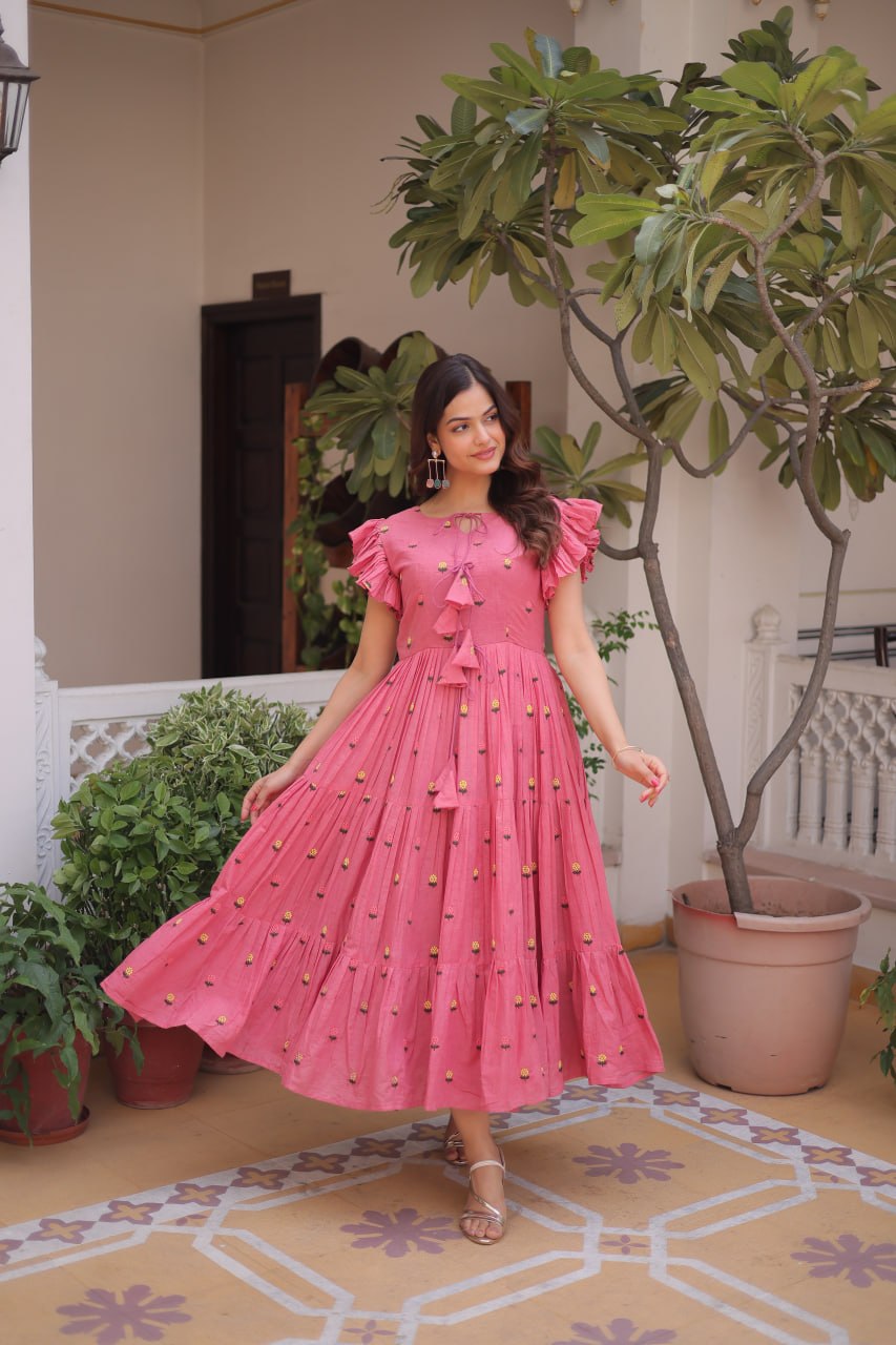 New Latest Trendy Designer Boho-Style Pink Ruffle Sleeve Dress for Women