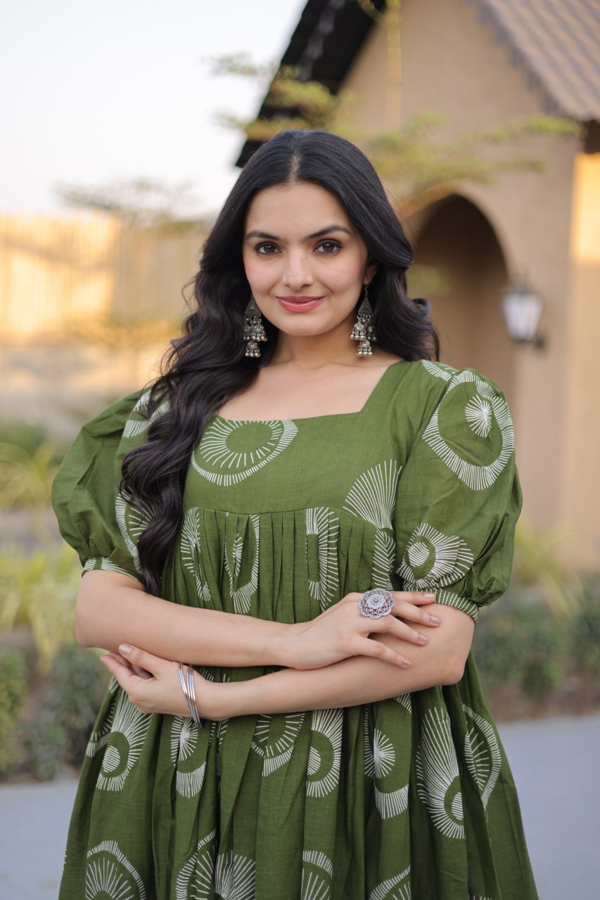 New Designer Cotton A-Line Ethnic Dress for Women
