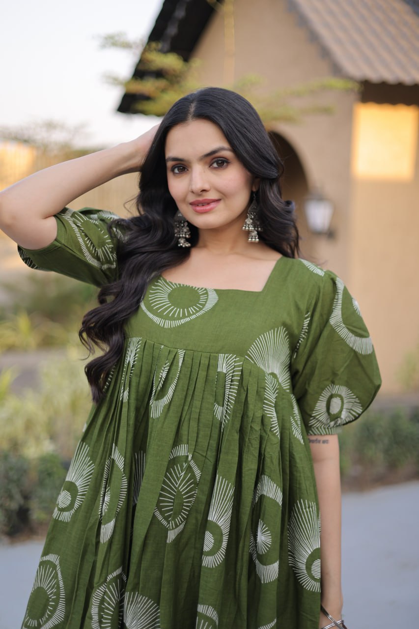 New Designer Cotton A-Line Ethnic Dress for Women
