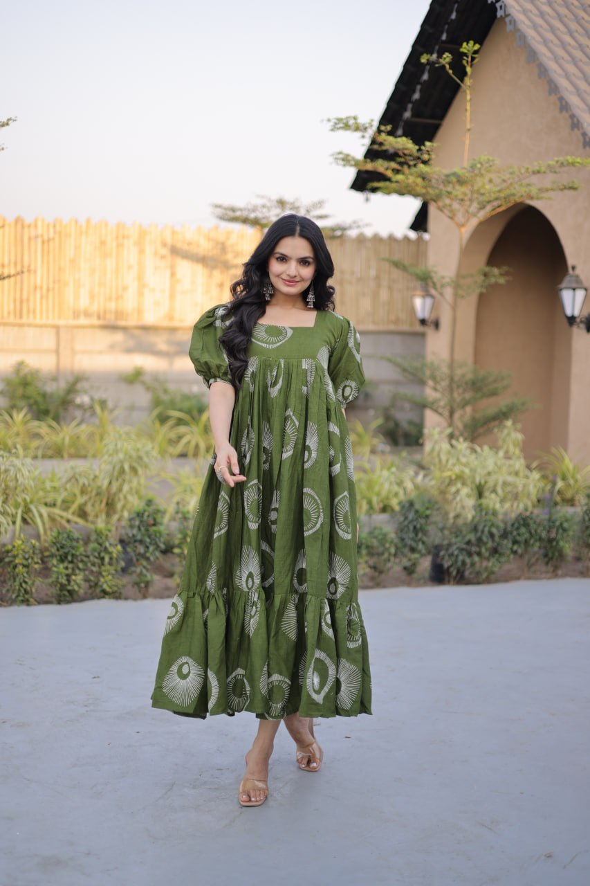 New Designer Cotton A-Line Ethnic Dress for Women