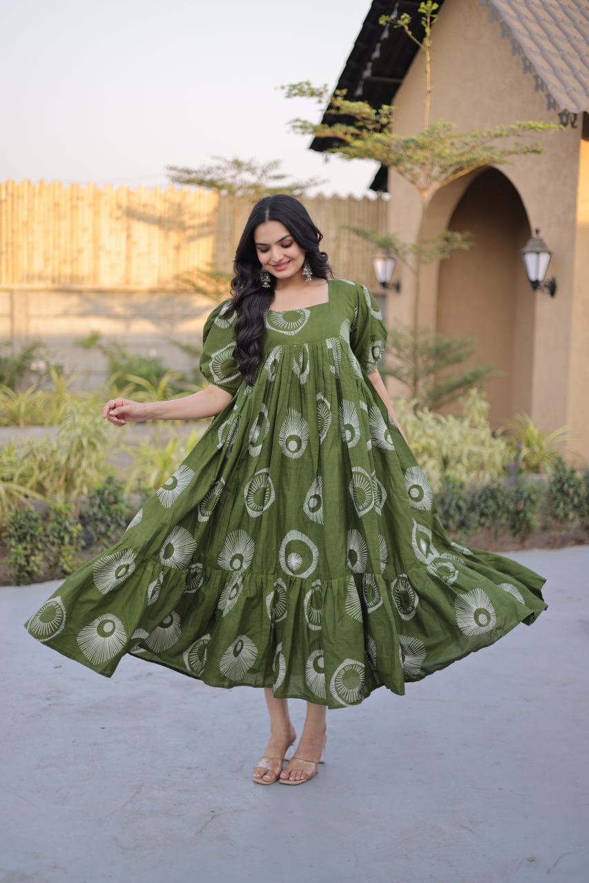 New Designer Cotton A-Line Ethnic Dress for Women