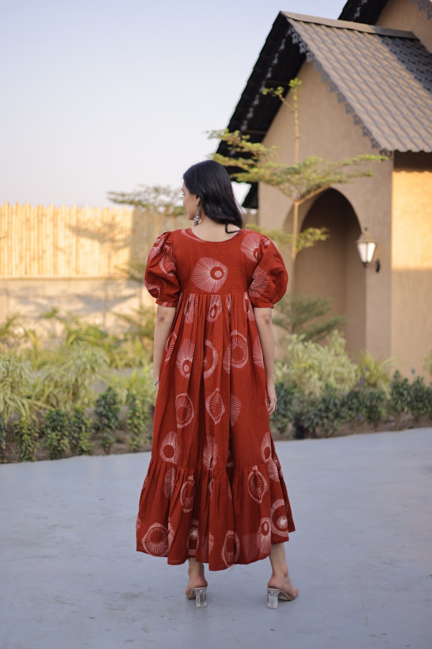 New Designer Cotton A-Line Ethnic Dress for Women