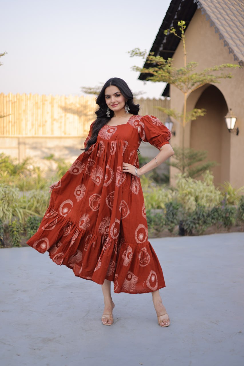 New Designer Cotton A-Line Ethnic Dress for Women