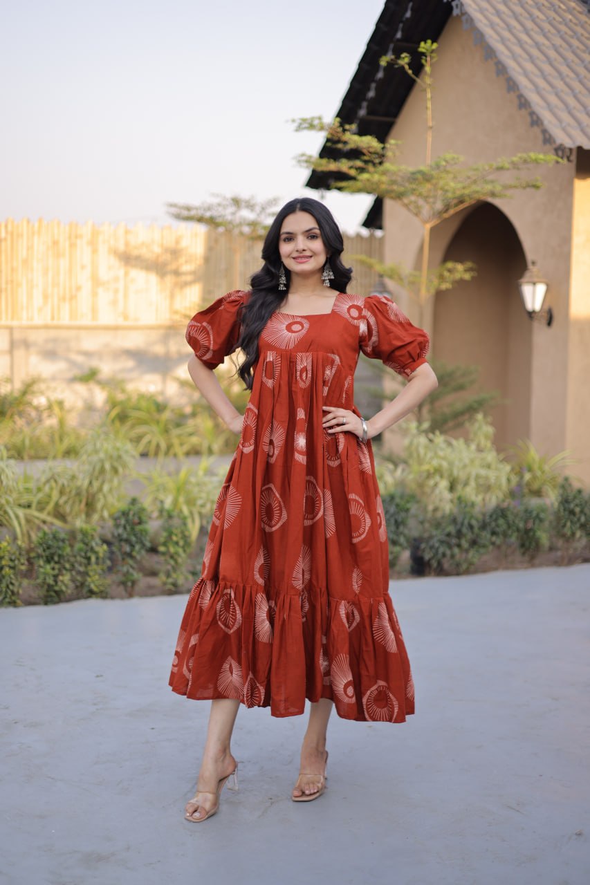 New Designer Cotton A-Line Ethnic Dress for Women