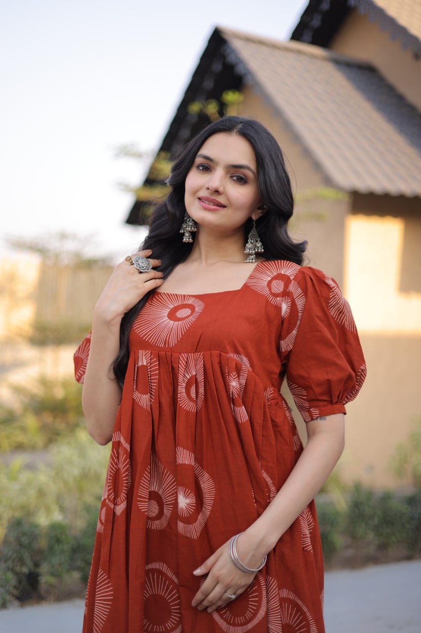 New Designer Cotton A-Line Ethnic Dress for Women