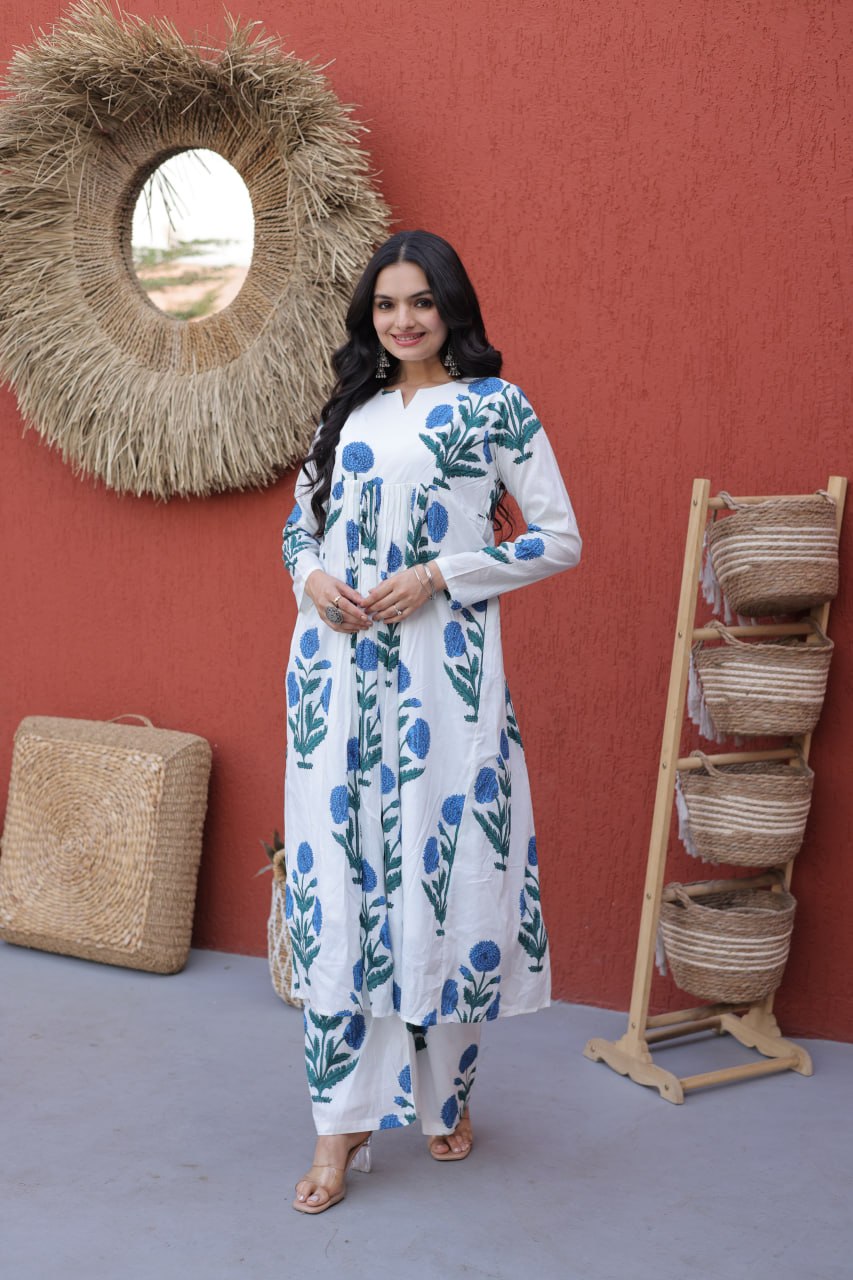Summer New Latest  Daily Wear Floral Print Kurta and Palazzo Set