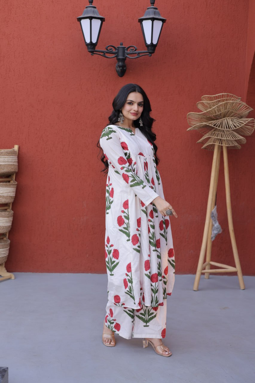 Summer New Latest  Daily Wear Floral Print Kurta and Palazzo Set