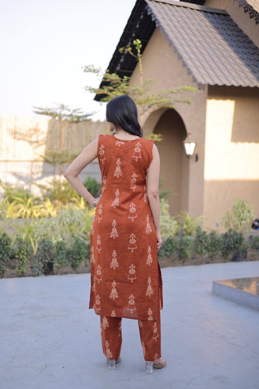 New Trendy Summer Special Cotton Kurta Set with Block Print Work