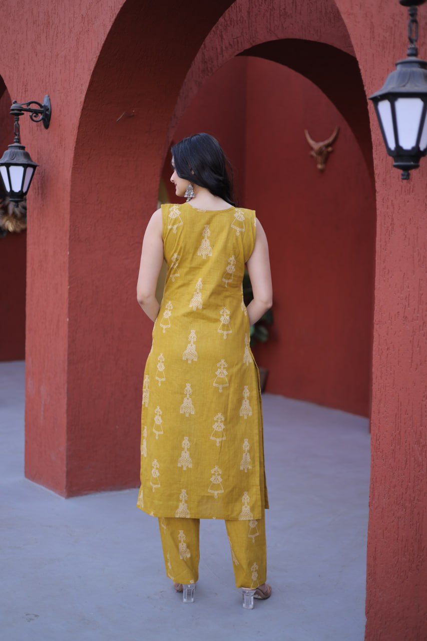New Trendy Summer Special Cotton Kurta Set with Block Print Work