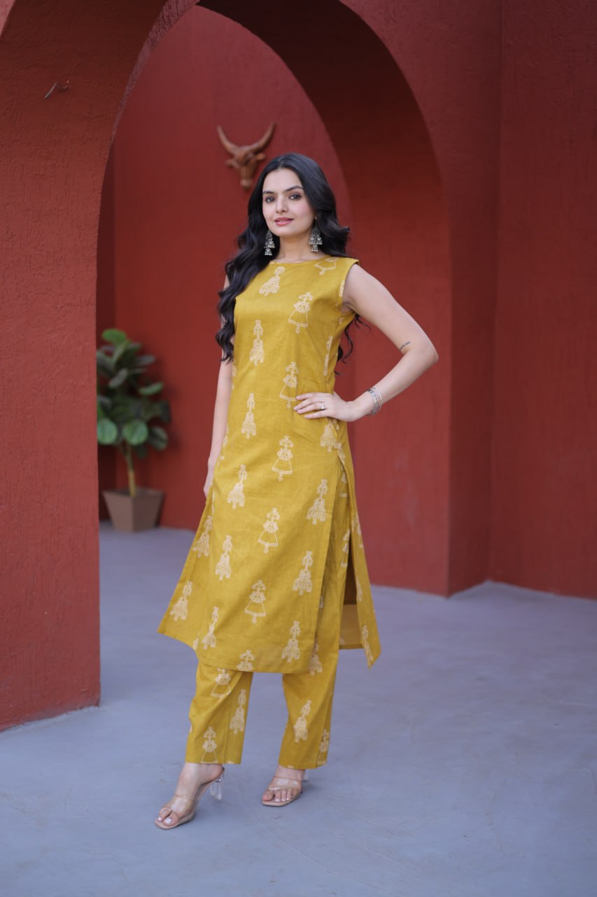 New Trendy Summer Special Cotton Kurta Set with Block Print Work