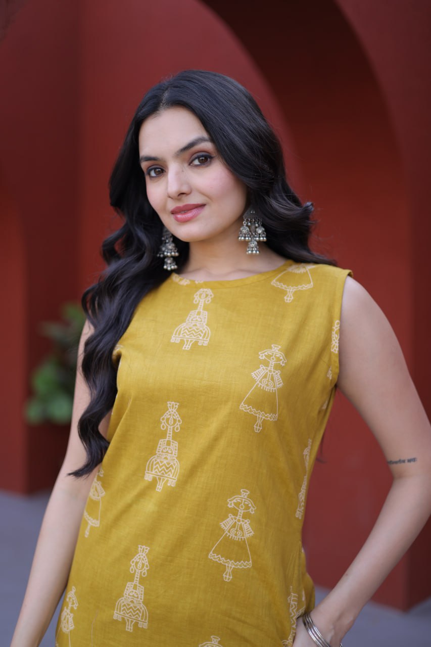 New Trendy Summer Special Cotton Kurta Set with Block Print Work