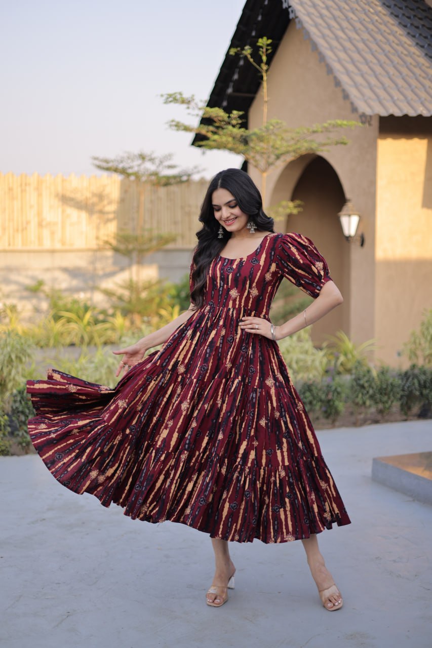 New Latest Comfortable Cotton Ethnic Gown for Casual and Festive Wear