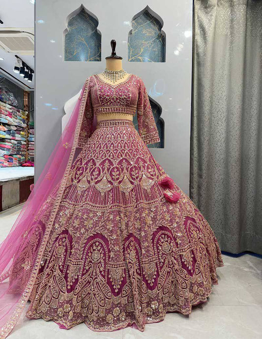 Pink Color Net Embroidered Lehenga Choli For Women