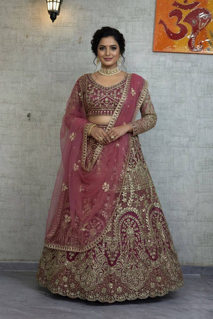 Pink Color Net Embroidered Lehenga Choli For Women
