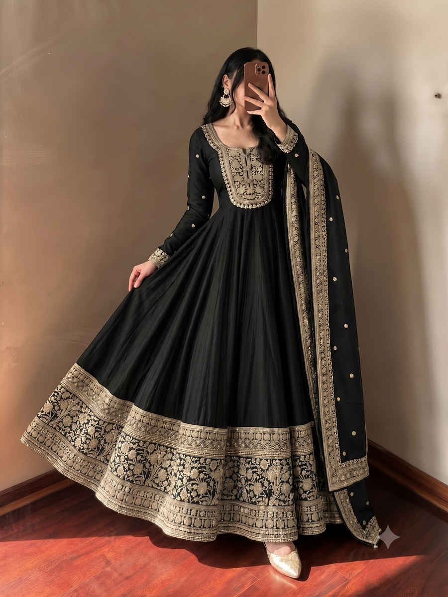 Designer Wedding Wear Flared Heavy Embroidered Anarkali Kurta Pant Set with Dupatta