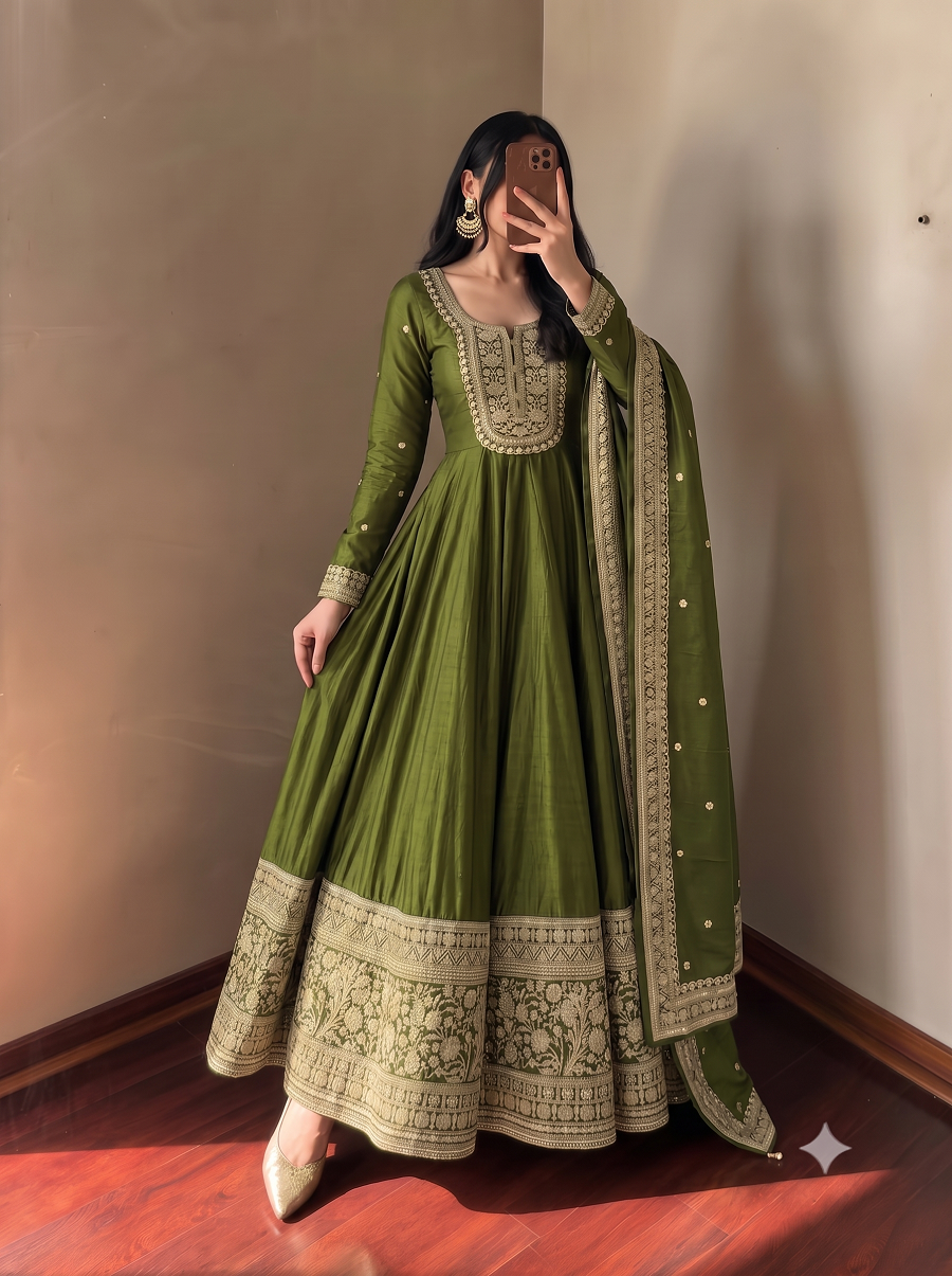 Designer Wedding Wear Flared Heavy Embroidered Anarkali Kurta Pant Set with Dupatta