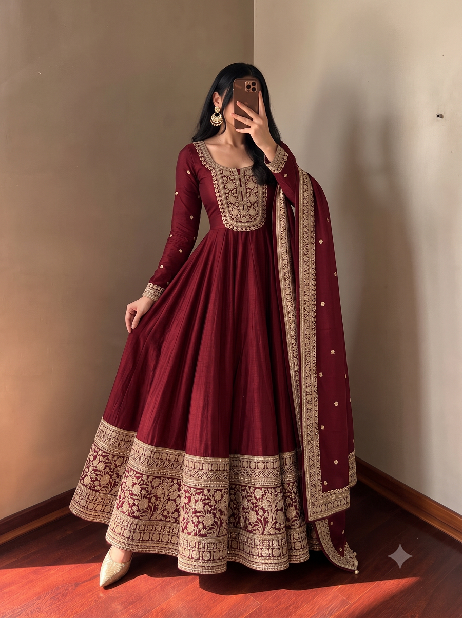 Designer Wedding Wear Flared Heavy Embroidered Anarkali Kurta Pant Set with Dupatta
