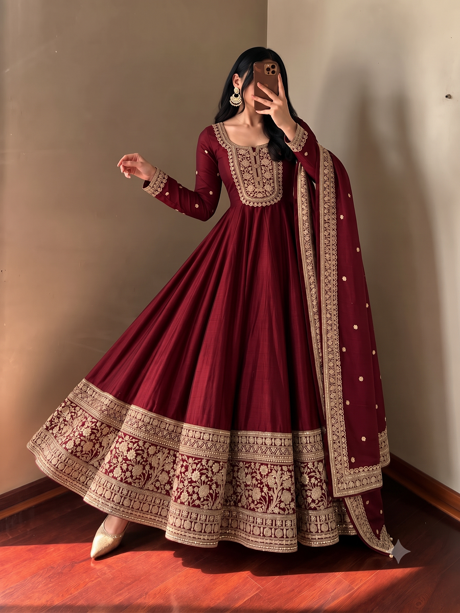 Designer Wedding Wear Flared Heavy Embroidered Anarkali Kurta Pant Set with Dupatta