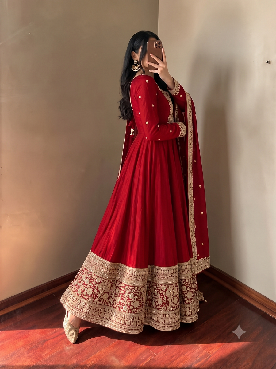 Designer Wedding Wear Flared Heavy Embroidered Anarkali Kurta Pant Set with Dupatta