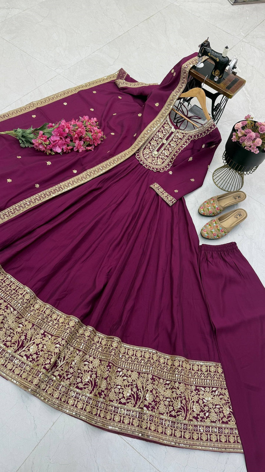 Designer Wedding Wear Flared Heavy Embroidered Anarkali Kurta Pant Set with Dupatta