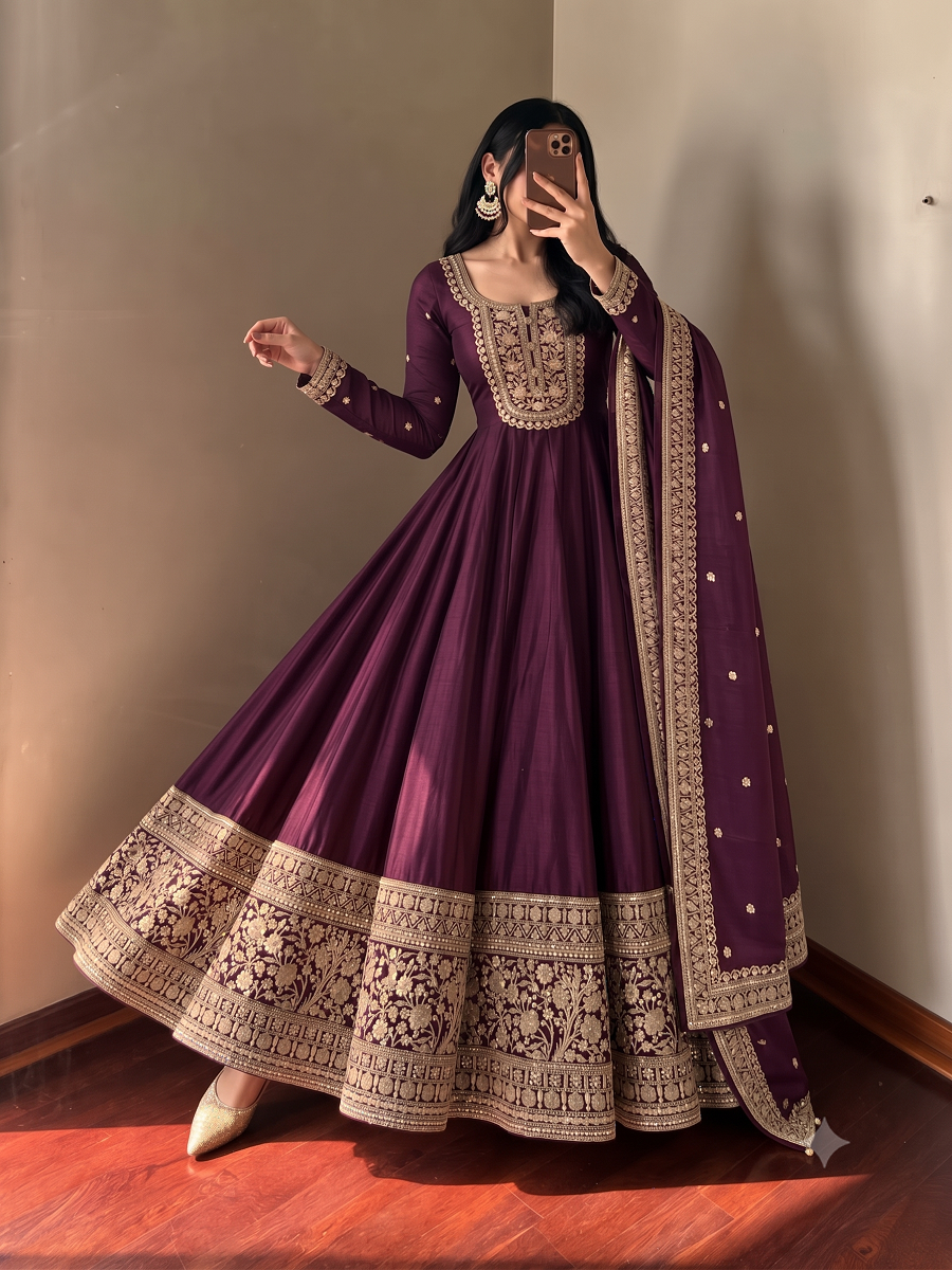 Designer Wedding Wear Flared Heavy Embroidered Anarkali Kurta Pant Set with Dupatta