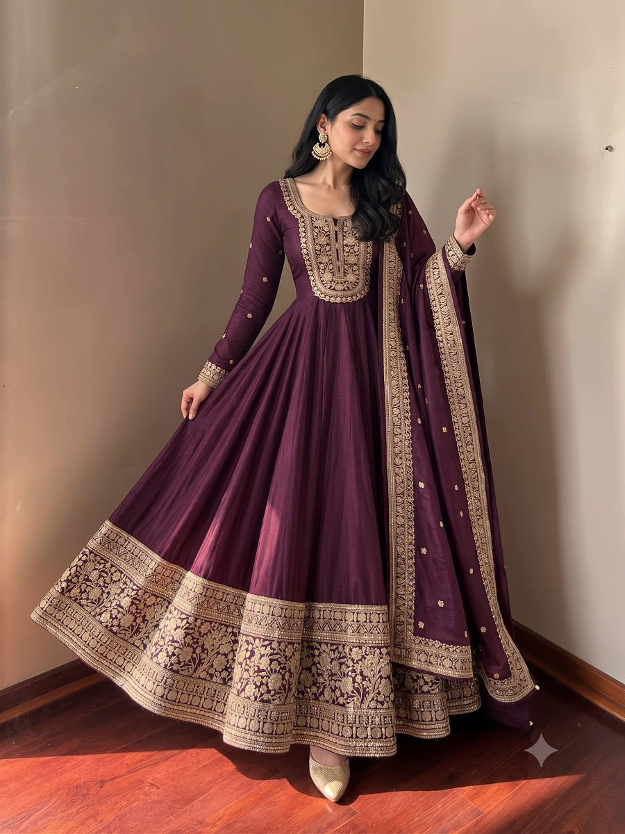 Designer Wedding Wear Flared Heavy Embroidered Anarkali Kurta Pant Set with Dupatta