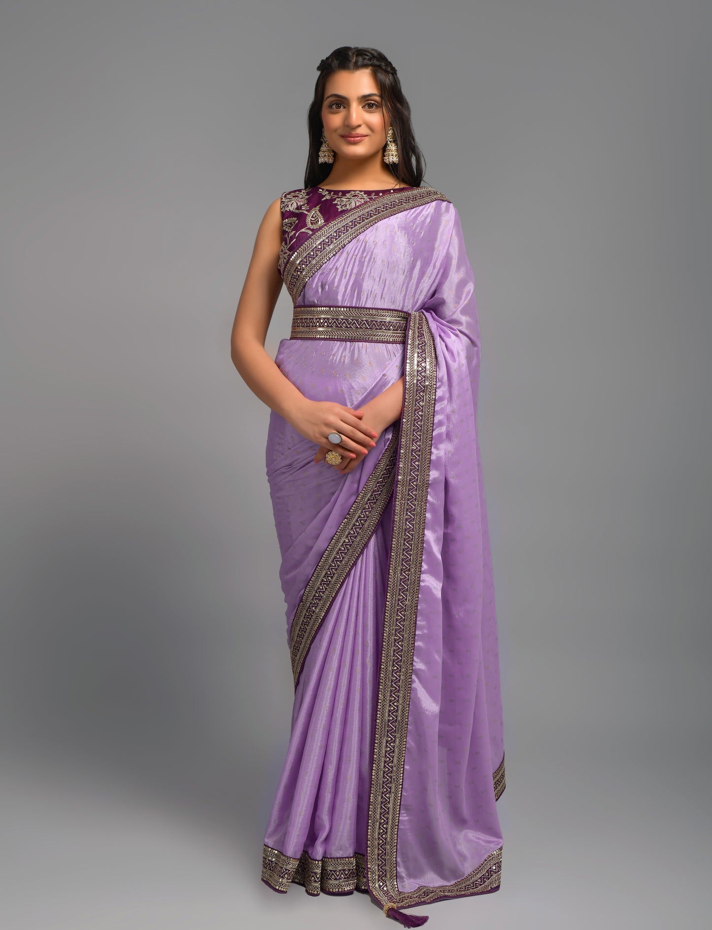 Designer Chinon Silk Print and Border Work Saree Blouse