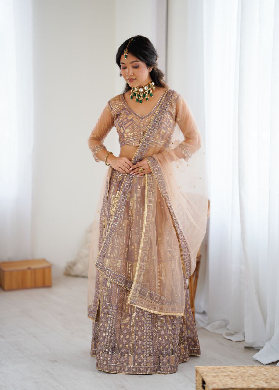 Soft Butterfly Net Peach Colour Wedding Wear Lehenga Choli