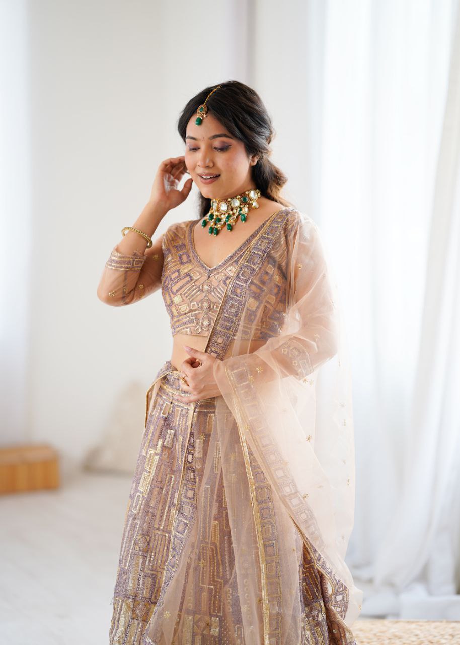 Soft Butterfly Net Peach Colour Wedding Wear Lehenga Choli
